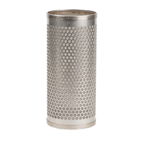 LS350 (B) cylindrical stainless steel filter element with a perforated metal mesh design.