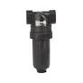 Black LST12550 industrial inline filter housing with a durable plastic cylindrical body and threaded ports.