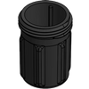 Black cylindrical LSTM050B plastic component with vertical ribbed exterior and threaded top rim.