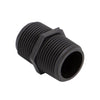 Black plastic M1000P (G) threaded pipe nipple fitting with a central hexagonal nut for easy installation.