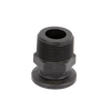 Black plastic M100125MPT threaded pipe fitting with a hexagonal nut and flanged base.