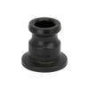 Black M100A plastic adapter fitting with a flanged base and cylindrical neck, isolated on a white background.
