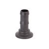 Black plastic M100BRB barbed adapter fitting with a wide circular base and dual-ribbed hose connection stem.