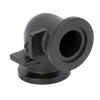 Black plastic M100CPG90 90-degree elbow pipe fitting with a flanged connection and integrated mounting tabs.