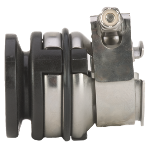 M100PA (B) stainless steel V-band clamp with black rubber seal and heavy-duty locking bolt mechanism.
