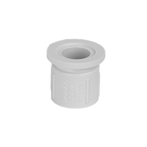 Banjo M101GSA gray Schedule 80 PVC pipe fitting with a flanged top and embossed product markings.