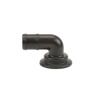 Black plastic 90-degree elbow hose fitting with a flanged base for secure mounting and fluid connection.