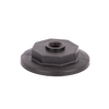 Black M200PLG025 threaded plastic leveling foot with a circular base and octagonal nut top for furniture adjustment.