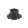 Black M200PLG100 threaded flange nut with a wide circular base and hexagonal center for secure industrial fastening.
