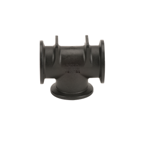 Black Banjo M200TEE flanged tee fitting made of durable polypropylene for industrial plumbing connections.