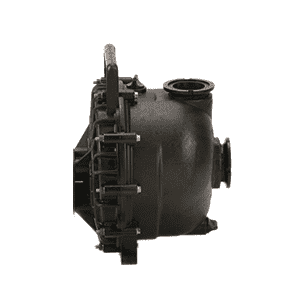 Black M220PO industrial pump housing with a reinforced bolted casing and top-mounted circular port connection.