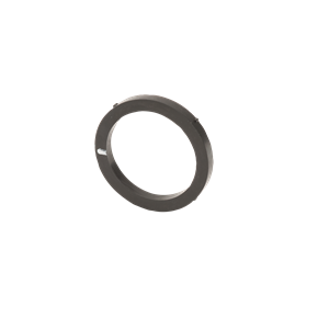 Black M221G circular plastic spacer ring with a smooth finish and small side notches for precise alignment.