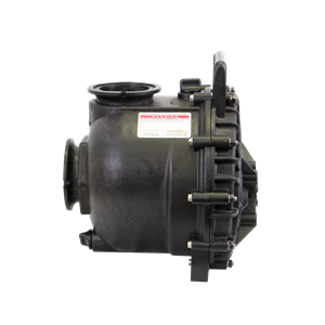 Black M300PO pool pump housing with a reinforced bolted casing and top-mounted warning label on a white background.