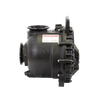 Black M300PO pool pump housing with a reinforced bolted casing and top-mounted warning label on a white background.