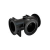 Black M300TEE plastic tee pipe fitting with three flanged ends and a central mounting point on a white background.