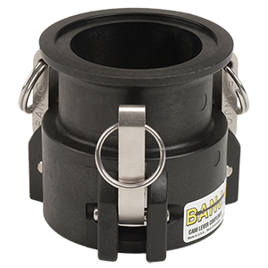 Black Banjo M303D cam lever coupling made of durable polypropylene with stainless steel locking arms and pull rings.