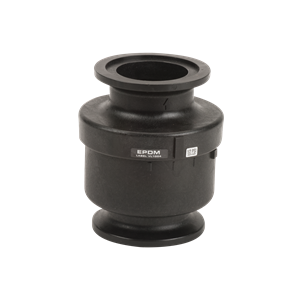 Black MCV200 EPDM rubber check valve with flanged ends for industrial piping systems.