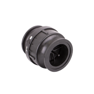 Black MCV300 (B) cylindrical rubber air spring with reinforced mounting flanges and internal support structure.