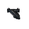 Black plastic Y-strainer filter with flanged ends for industrial fluid filtration systems.