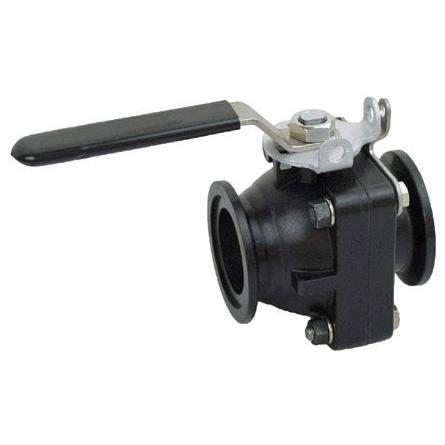 Black MVS220HSFP flanged ball valve with a stainless steel handle and black plastic body for industrial fluid control.