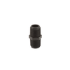 Black threaded pipe nipple fitting with a central hexagonal nut for secure installation.