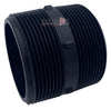 Black plastic NIP300-SH pipe nipple with threaded ends and a central gripping collar for secure installation.