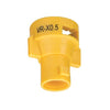 Yellow TeeJet QJ-VR-X0.5 plastic spray nozzle cap with locking tabs and black printed model markings.