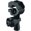 Black nylon 3/4-inch hinged nozzle clamp with a threaded cap and spring-loaded locking mechanism for spray systems.