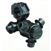 Black TeeJet QJ363C-1-NYB triple nozzle body with hinged clamp and multiple spray ports for agricultural sprayers.