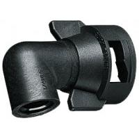 Black nylon 90-degree elbow nozzle cap with a quick-connect locking mechanism for agricultural sprayers.