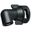 Black nylon 90-degree elbow nozzle cap with a quick-connect locking mechanism for agricultural sprayers.
