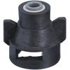 Black plastic QJ98586-3/8 spray nozzle cap with a grey center insert and side wings for quick-connect agricultural systems.