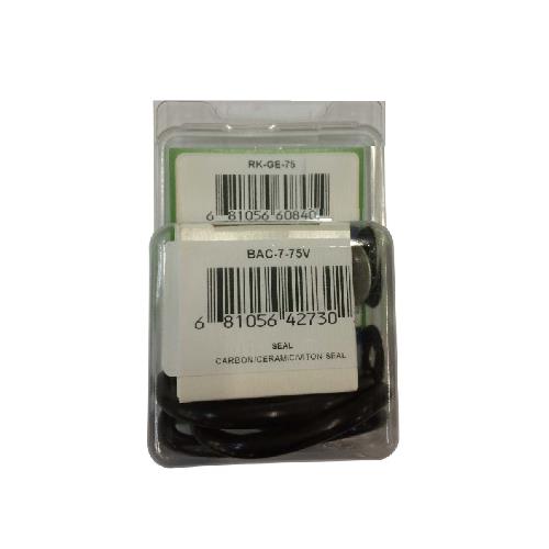 RK-GE-75 carbon ceramic Viton seal kit in clear plastic packaging with barcode labels.