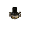 Black polypropylene SAF200B camlock coupling with two metal locking levers and safety warning label on white background.