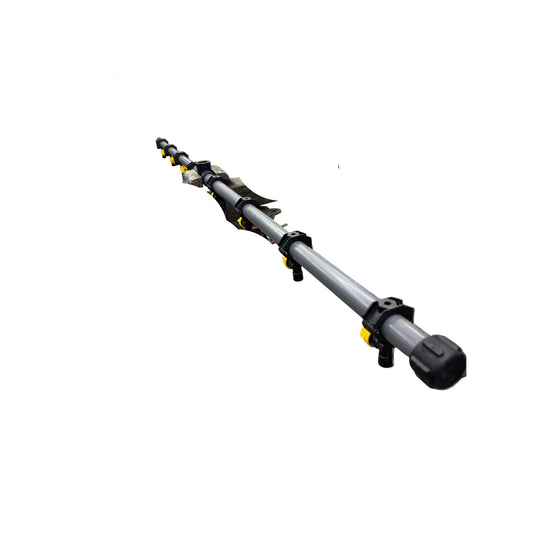 Grey single lane de-ice boom featuring black mounting clamps and yellow spray tips on a white background.