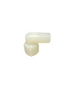 SE14 white plastic 90-degree elbow fitting with threaded male and female ends for plumbing connections.