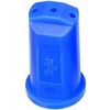 Blue SJ3-03-VP plastic spray nozzle with a three-hole tip design and a wide circular base for industrial applications.
