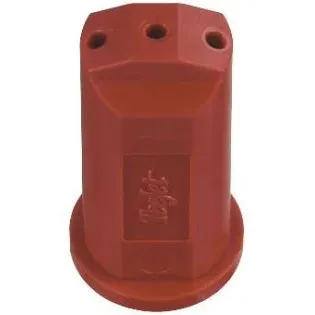 Red SJ3-04-VP TeeJet spray nozzle cap with a cylindrical design and three top mounting holes.