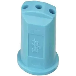 Light blue TeeJet SJ3-10-VP spray nozzle with a three-hole tip design for agricultural liquid fertilizer application.