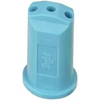 Light blue TeeJet SJ3-10-VP spray nozzle with a three-hole tip design for agricultural liquid fertilizer application.