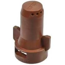 Brown SJ7A-05-VP plastic spray nozzle with a cylindrical body, side mounting tabs, and precision discharge holes.