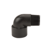 Black Banjo SL050-90 90-degree elbow pipe fitting with a threaded male end and a smooth female socket connection.