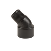 Black 45-degree street elbow pipe fitting with a threaded male end and a smooth female slip socket connection.