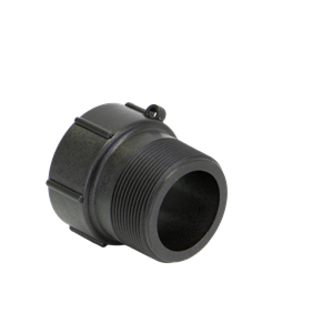 Black plastic TA283 threaded pipe adapter with a ribbed exterior and circular coupling design.