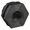 Black TF100 (G) bulkhead fitting with a hexagonal flange and threaded interior for secure pipe connections.