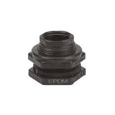Black TF125 threaded bulkhead fitting with an EPDM gasket seal for secure industrial plumbing connections.