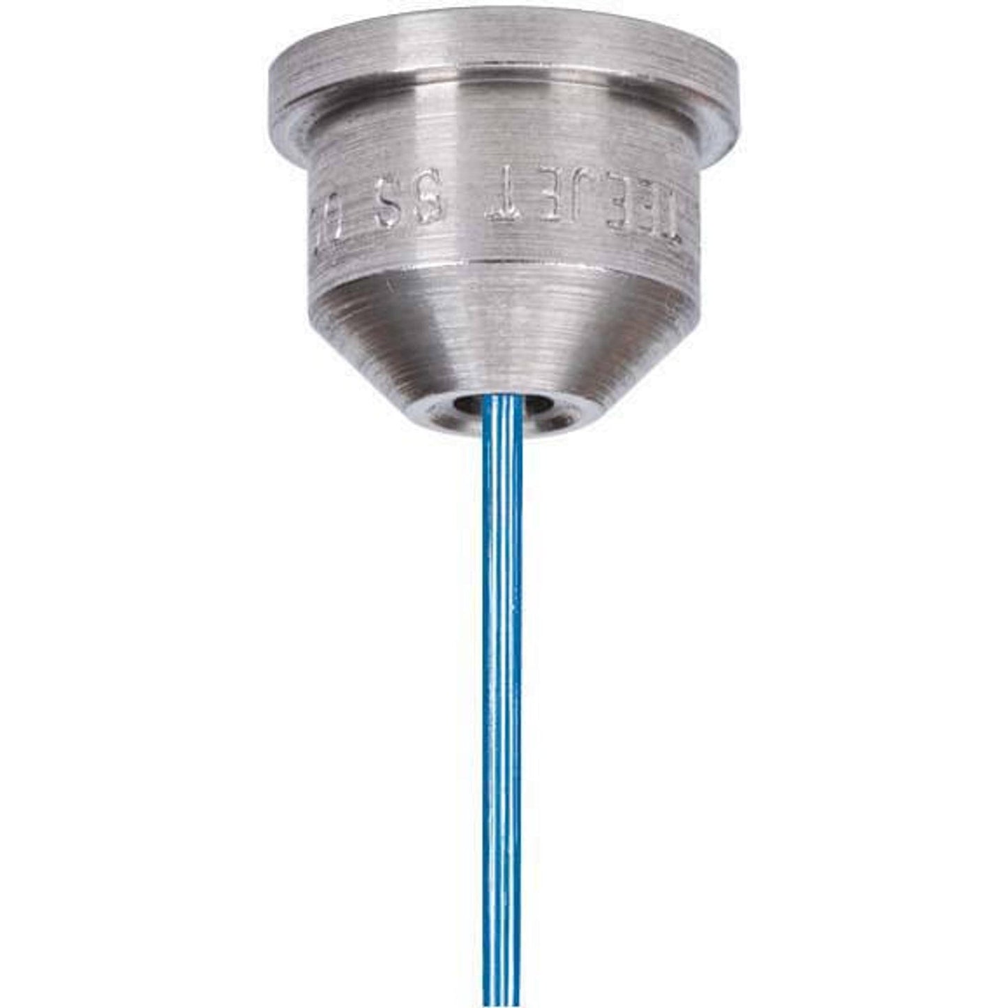 Stainless steel TeeJet TP0015-SS spray nozzle tip with a single blue stream outlet for precise liquid application.