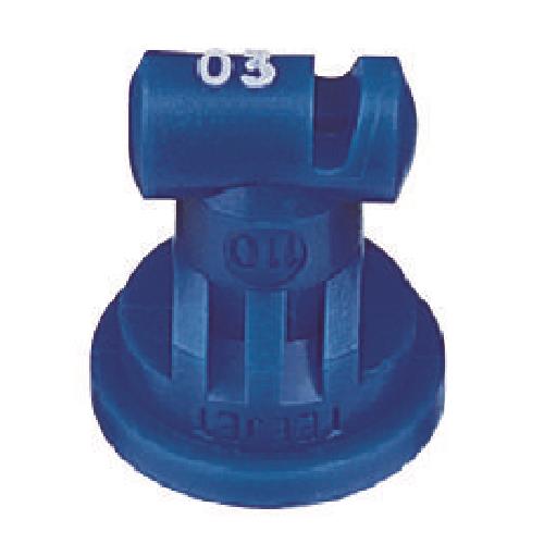 Blue plastic TT11003-VP-CE spray nozzle with 110-degree fan pattern and 03 capacity marking.