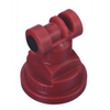 Red plastic TT11004-VP-CE spray nozzle with a 04 tip size and durable threaded base for agricultural equipment.