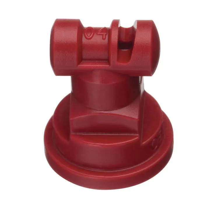 Red plastic TT11004-VP spray nozzle with a 04 tip size, featuring a durable, compact design for agricultural equipment.